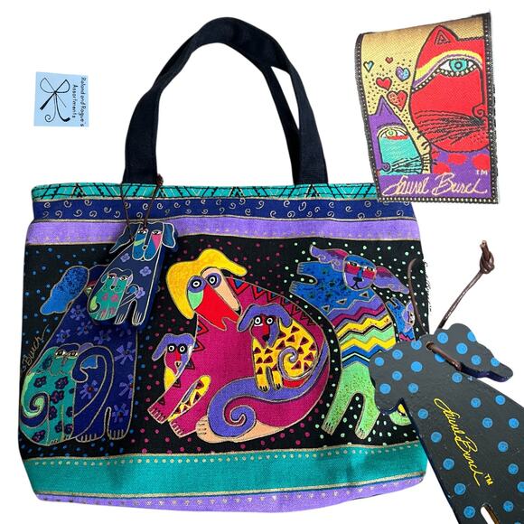 Laurel Burch Dogs Mini Tote Shopper Bag Purse - Picture 1 of 10